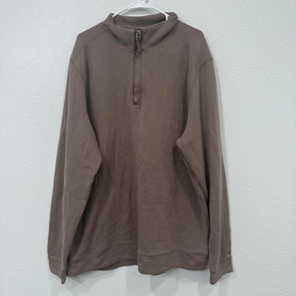 Cutter & Buck Mens 2XT Pima Cotton Quarter Zip Pullover Sweatshirt Taupe Brown